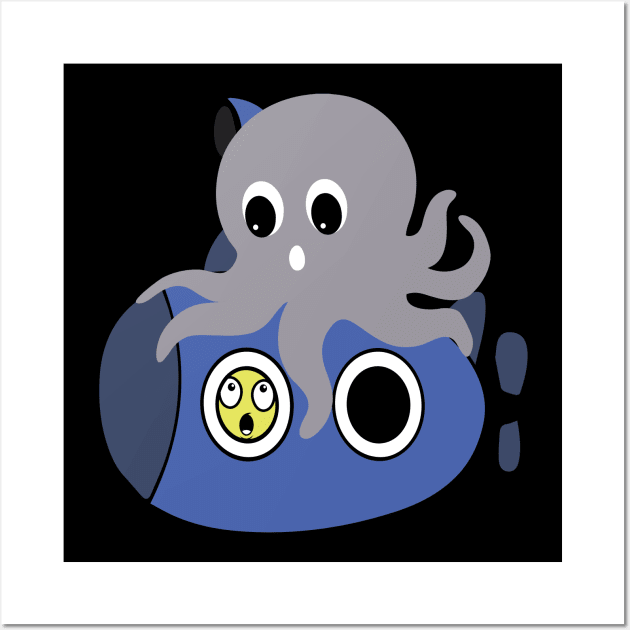 Octopus hugs Submarine Wall Art by bambamdesigns